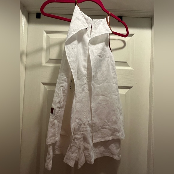 Staud Matheo Linen Leather Trim Romper in White Whiskey NWT - Picture 11 of 14